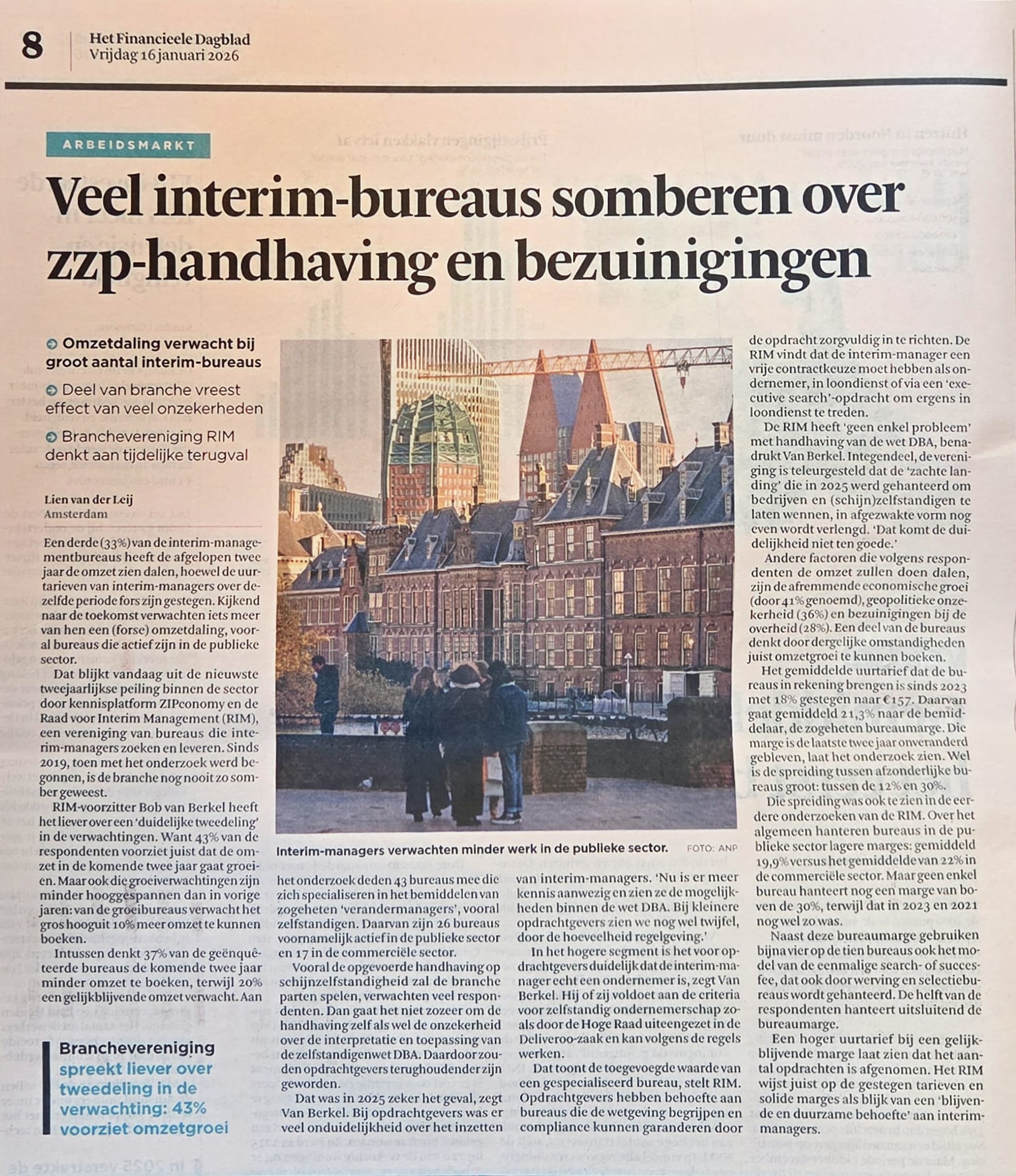 Financieel Dagblad artikel 16 januari 2026